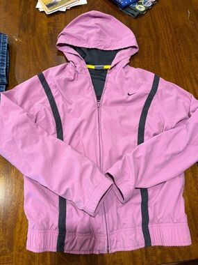 Nike Pink Hooded Jacket with Yellow Trim